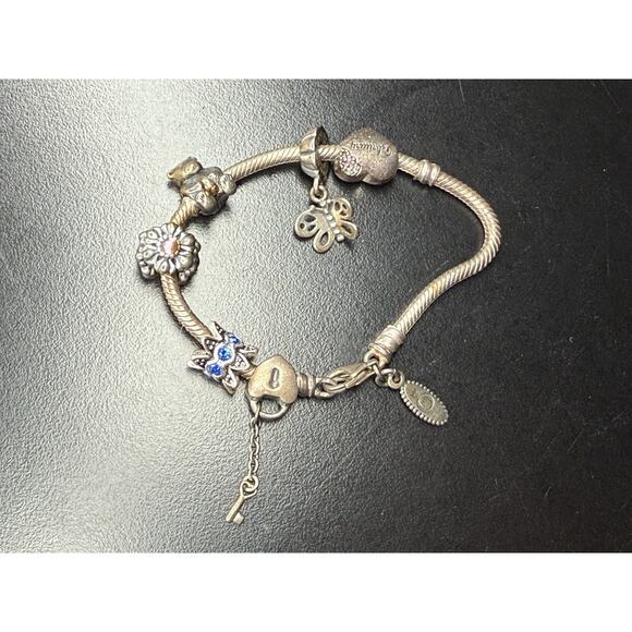 Pandora Jewelry - PANDORA 925 Silver Vintage Blue Topaz Assorted Charm Chain Bracelet BT5329